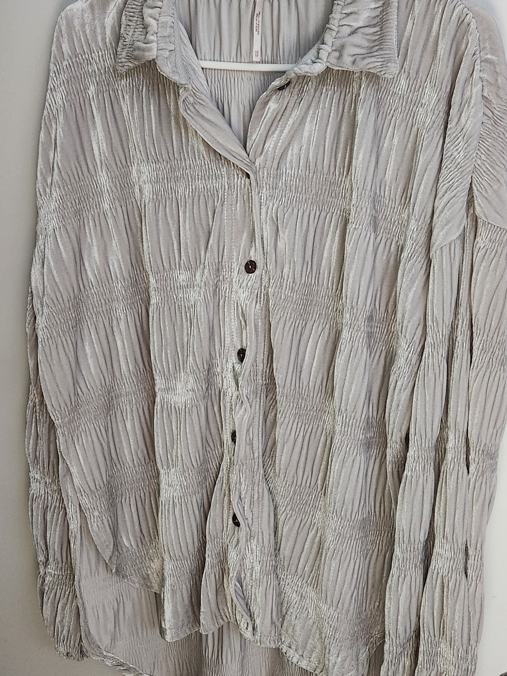 Free People Light Gray Crinkle Button-Down Shirt